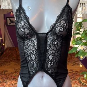 Goth Current Mood Lace Sheer Mesh Corset Bustier Garter Cami Top